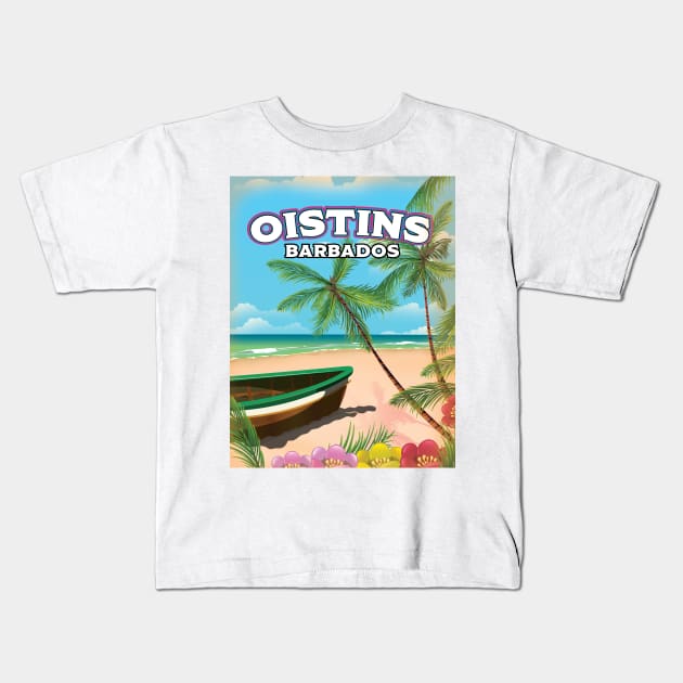 Oistins Barbados vintage beach poster Kids T-Shirt by nickemporium1